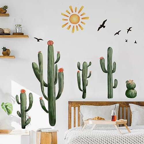 Runtoo Boho-Kaktus-Wandaufkleber, grüne botanische Pflanzen, Wandaufkleber, Wohnzimmer, Schlafzimmer, Küche, Wanddekoration