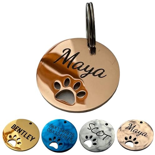 Médaille en acier inoxydable pour chien, médaille gravée, Etiquette d'identification personnalisable, médaillon gravé (Or rose)