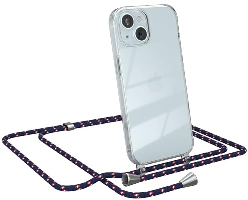 EAZY CASE Handykette kompatibel mit iPhone 15 Handyhülle mit Umhängeband, Handykordel mit Schutzhülle, Silikonhülle, Hülle mit Band, Stylische Kette für Smartphones, Navy Camouflage