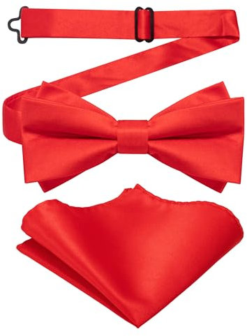 JEMYGINS Herren Mattem Stoff Doppellagiger Fliege und Einstecktuch Set,Rot