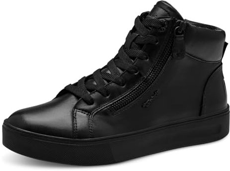 Tamaris Comfort Damen Sneaker hoch zum Schnüren mit Reißverschluss, Schwarz (Black Nappa), 44 EU