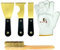 WEDO 5-teiliges Spachtel Set,Messing,75mm Malerspachtel,62mm Multifunktionsspachtel,32mm Malerspachtel,Messing-Drahtbürste mit Holzgriff,Länge 290mm,Handschuhe,Palettenmesser Kratzer zum Entfernen
