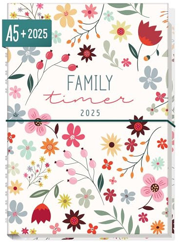 Häfft® Family-Timer 2025 A5+ Wild Flower Familien-Kalender für 4 Personen, Familien-Planer 12 Monate: Jan bis Dez 25 - nachhaltig & klimafreundlich