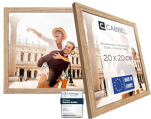 CABBEL Doppelpack (2er Set) Bilderrahmen 20x20 cm, Eiche, stabiles MDF-Holz Rahmen, bruchsicherem Plexi-Glas, zum Aufhängen & Aufstellen, ideal für Fotos/Bilder/Collage