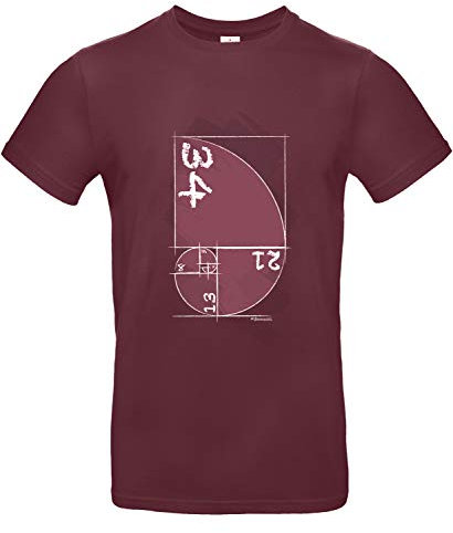 smilo & bron Herren T-Shirt mit Motiv Fibonacci Bedruckt Rot Burgundy L