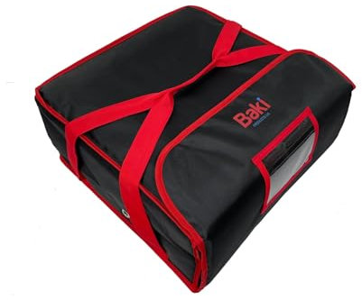 Pizza-Liefertasche, groß, robust, vollständig thermisch, 18 x 18 x 8,5 cm, passend für 4 Pizzaschachteln, Schwarz , Flach