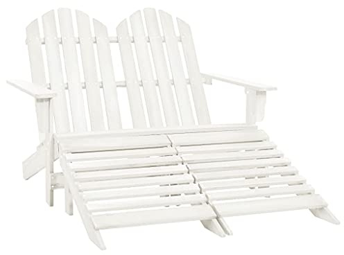 KTHLBRH Adirondack 2 places Banc de jardin avec repose-pieds, bois de sapin, blanc, chaises de terrasse, chaises de loisirs, chaises d'extérieur pour terrasse, jardin, terrasses
