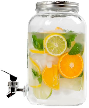 UNIQUE HOME LIVING Glass Drinks Dispenser with Tap, 3 litres Iced Beverages Water Dispenser for Juices Cocktails Lemonade Punch