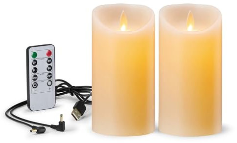 Wiederaufladbar LED Kerzen, 2 Stück, Aufladbare LED Kerzen, Flammenloses Kerzen mit Timer, USB Kerzen, Aufladbare Kerzen mit USB Kabel Batteriekerzen mit Fernbedienung und Timerfunktion Warmweiß--15cm