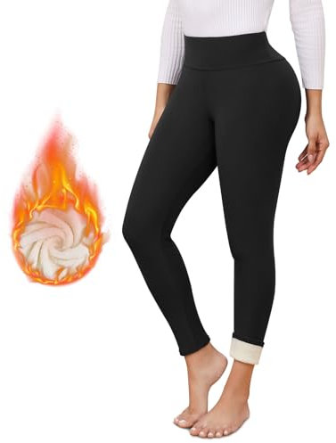 Vorvowry Legging Polaire Femme Hiver Chaud Thermique Pantalon Taille Haute Élastiques Doublé Polaire Leggings Femme pour Exercice de la Vie Quotidienne XL Noir