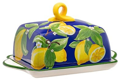 NOBLECRAFT Beurrier en Céramique - Motif coloré Boite a Beurre pour Frigo avec Poignée du Couvercle - Grande Cloche a Beurre Lavable au Lave-Vaisselle Pour la Cuisine et le Stockage