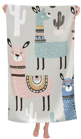 BREAUX Badetuch mit Lama-Kaktusdruck, saugfähiges Mikrofaser-Badetuch, Strandtuch für Erwachsene, schnell trocknendes Badetuch