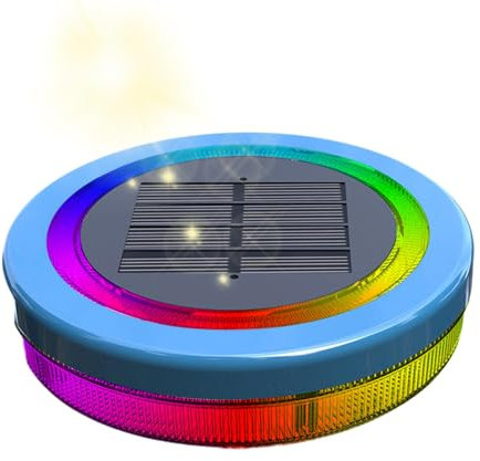 Rurunklee Luces solares para piscina que flotan, RGB IP 68 que cambian de color, impermeable, luz solar redonda | Resistente a los rayos UV y encendido/apagado automático de 1800 mAh luces solares