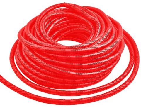 MOCNT Wellrohr Geschlossen Auto Kabelschutzrohr Kfz Kabelrohr Flexibel Isolierrohr Kabel Schutz Rohr Wellschlauch Kabelschlauch Kabelmanagement Rot Außen 13mm Länge 5meter
