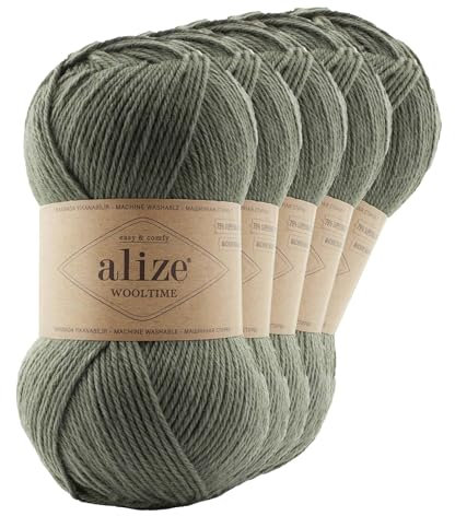 Strickgarn Alize Wooltime 5x100g 75% Wolle Oeko-Tex 100 Häkelgarn Farbwahl, Farbe:274 graugrün
