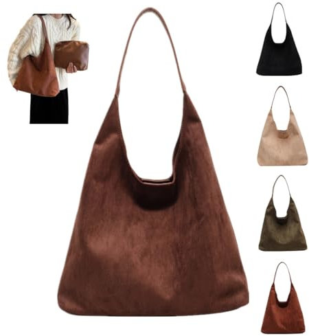 Generisch Leather Brown Suede Bags Women Shoulder,Hobo Handbag Office Tote Bag,Fall Retro Casual Large Capacity Slouchy Bag with Purses
