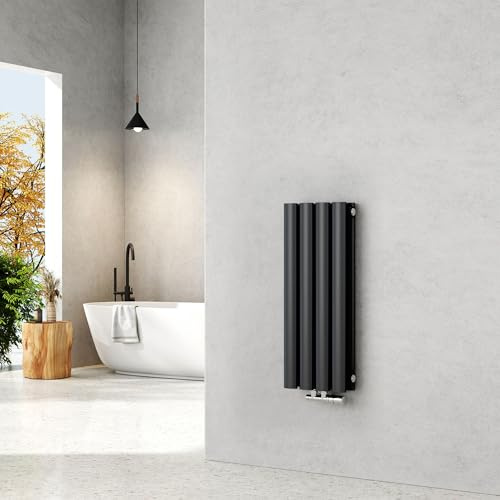 EMKE Radiateur Ovale Petit 600x240mm, Radiateur Vertical Double Épaisseur, Design à Tubes, Raccordement Central, Chauffage Anthracite 248W