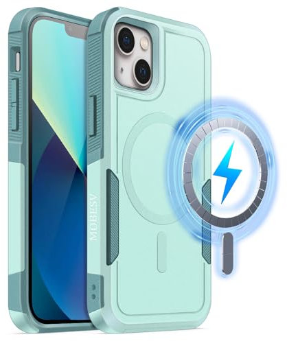 MOBESV Magnetisch Hülle für iPhone 13 / iPhone 14 6,1 Zoll, Handyhülle kompatibel mit MagSafe, Matte Stoßfeste Cover, Minzgrün