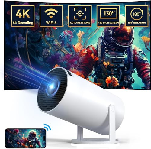 Vidéoprojecteur 4K Mini Projecteur 1080 Projecteur Portable avec Rotation à 180° Rotation 100 » Projecteur de cinéma Correction Automatique de la Distorsion trapézoïdale