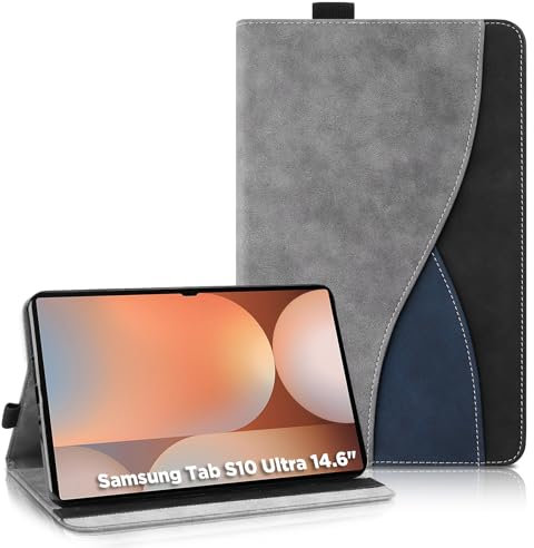 AsWant Étui Coque pour Samsung Galaxy Tab S10 Ultra 14.6 Puces/Tab S9 Ultra/Tab S8 Ultra (2024/2023/2022) - Étui Housse de Protection Cuir PU avec Portefeuille Coque Tablette (Gray)