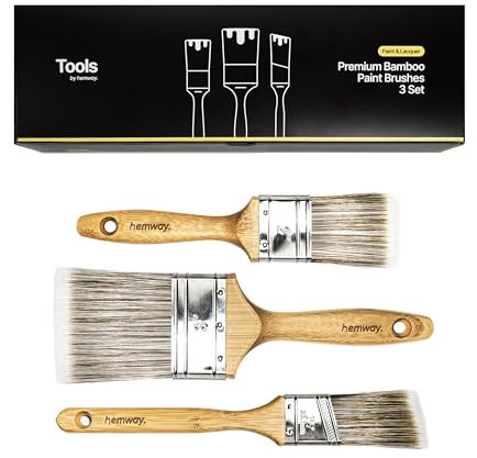 Hemway Premium Bamboo Paint Brush Set (Pack of 3) | Cutting In & Flat Brushes for Painting Emulsion, Varnish, Wax & Stains on Furniture, Walls, Ceiling & Floors | Sustainable DIY & Decorating Tools