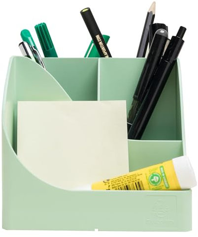EXACOMPTA - SKU 69580D - Set of 4 Pen Wave Autentik pencil pots sage green - with 5 compartments - 4 high compartments for large utensils - 1 bottom compartment for small utensils