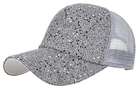 Kappe Damen Glitzer Basecap Atmungsaktiv Baseball Cap Pferdeschwanz Sonnenhut Einstellbar Baseballkappe Pailletten Party Hüte Laufcap Sportkappe Schirmmütze Sommerkleider Sale