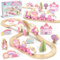 Lehoo Castle Train en Bois Licorne, Train Jouet Fille 3 4 5 6 Ans, Licorne Jouet, Compatible avec Brio, Thomas