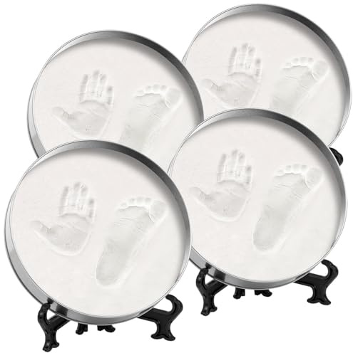 Your Design Gipsabdruck Katze: 4er-Set Gipsabdruck-Sets mit dekorativer Metallbox & Ständer, Ø 16,5cm (Abdruckerstellung Baby, Gips-Abdruck-Dosen)