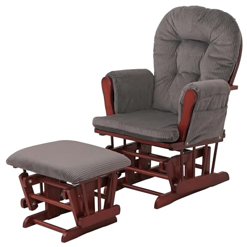 Mendler Relaxsessel HWC-C76 Stoff Cord - dunkelgrau Gestell dunkel | Schaukelstuhl, Sessel, Schwingstuhl, mit Hocker, Cord (320g/m²)