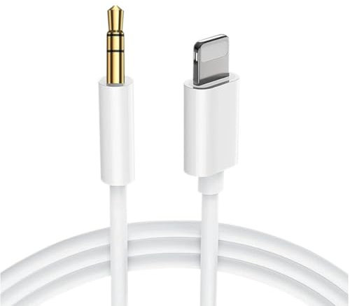 Yingjie Aux to Lightning Cable, Car Stereo Audio Adapter, Aux Cord for Headphones,Speaker, 3.5mm Aux Lead Compatible with 15/14/13/12/11, Plug Play, Hi-Fi Sound(White)