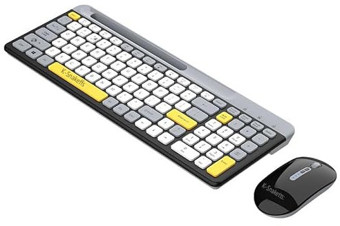 Set tastiera e mouse wireless, Dual Mode Bluetooth + 2.4G, batteria ricaricabile 400mAh, supporto per telefono, ricarica di tipo C