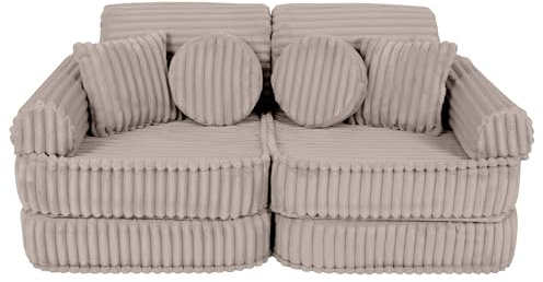 MEOWBABY Kindersofa – Spielsofa für Kinder – Weiche Klappsofa mit Schlaffunktion – Kuschelecke für Kinderzimmer, Cord, Ecru