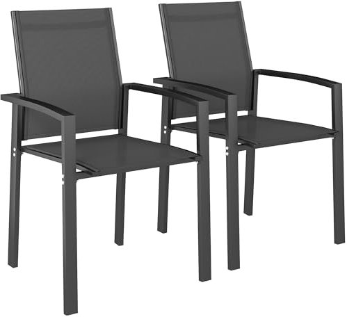Outsunny Gartenstühle, Gartenmöbel, stapelbar, für den Außenbereich, atmungsaktiv, mit Armlehnen, aus Aluminium und Textilene, für Garten, Pool, Terrasse, Dunkelgrau, 2 Stück