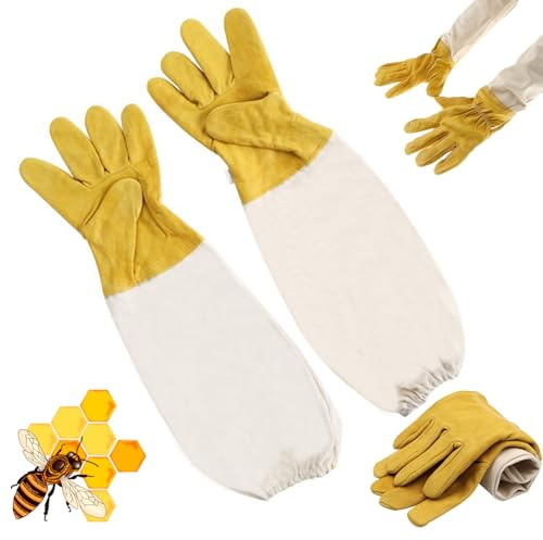 ChangTsing Imkerhandschuhe für Kinder Imkhandschuhe Stichfest Imkerei Bienen Handschuh Imker Handschuhe Herren Damen Kinder Verwendung von Canvas und Leder Gelb, M