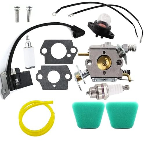 Vergaser Zündspule für Partner 350 351 370 371 390 391 Motorsäge Walbro Ersatz,Vergaser mit Dichtung Luftfilter Zündkerze Schlauch Benzinfilter Primer Pumpe Screw Zündspule