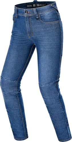 SHIMA Ridge Motorrad Jeans Damen mit Protektoren GFLEXX Knieprotektoren Cordura Motorradhose Kurzgrößen Hosen für Mann Protektorenhose Jeanshose Urban Stretch Textilhose (Frauen, Blau, 30/30)