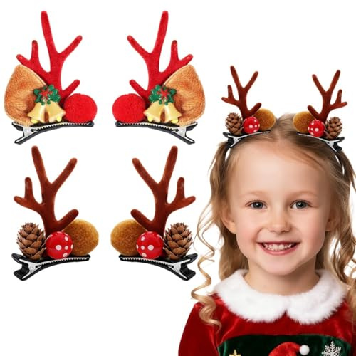 OIXEYA 4 Pièces Pince à Cheveux Noel, Barrette Épingles à Cheveux de Renne Accessoire de Coiffure de Cerf, Marron Barrettes Clips de Cheveux Cadeau Fête Décoration de Noël pour Enfant Fille Femme