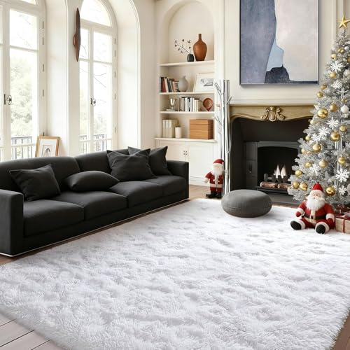 ZXIAOHUI Hochflor Teppich 50 x 210 cm Anti-Rutsch Unterseite, Flauschig, Super Soft, Moderne Deko, Waschbar, Teppich Hochflor Flauschig, Wohnzimmerteppich, für Schlafzimmer, Weiß