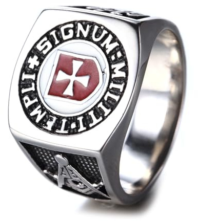 BCJMKDX Ringe, Tempelritter-Siegelring – MILITI TEMPLI SIGNUM Edelstahl-York-Ritus-Freimaurer-Kreuzritter-Ring(O)