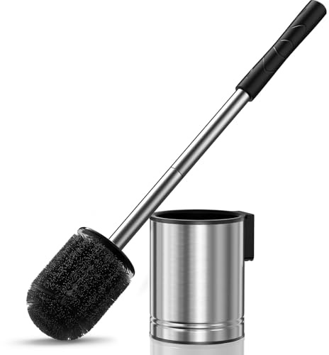 HAMITOR Caravan Toilet Brush and Holder Set: Wall-Mounted Space-Saving | Stainless Steel Motorhome Toilet Bowl Cleaner Brush, Campervan Compact Accessories for Compact Bathroom - Silver