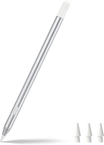 Stylus Stift für iPad 2018-2026 mit Shortcuts, Palm Rejection,Magnetische Drahtlose Aufladung Pencil für iPad 11/10/9/8/7/6/A16, Mini 7/6/5, Air M4/3/2 11/13/5/4/3, Pro M5/M4 13/12.9″/11″-Silber