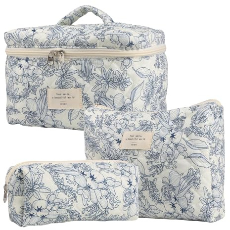 Lot de 3 trousses de maquillage de voyage pour femme, trousse de maquillage | Grande trousse de toilette à motif floral, trousse de maquillage esthétique pour fille