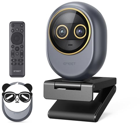 EMEET Piko Webcam 4K para Streaming de Doble Lente (Gran Angular y Tele), Zoom Híbrido 11X, Enfoque Automático 0,2s, Control Remoto, 3 Micros, Tapa de Privacidad Panda, USB-C