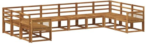 vidaXL Outdoor-Sofagarnitur 10 pcs Natur Massivholz Akazie, Gartenliege, modernes Lounge Set, wetterbeständige Möbel, perfekte Sitzgruppe für den Außenbereich