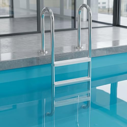 YRHome Scala per piscina a 3 gradini, in acciaio inox 304, antiscivolo, ABS, portata fino a 150 kg, per piscina da giardino, adatta fino a 130 cm di profondità