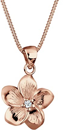 Elli Premium Damen-Kette mit Anhänger Blume Frangipani Blüte 925 Silber Diamant (0.03 ct) weiß Brillantschliff 45 cm