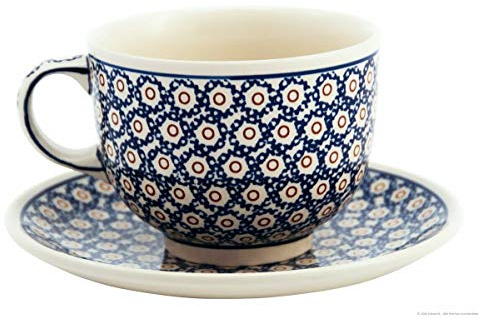 Bunzlauer Keramik große Cappuccinotasse 500ml im Retro-Dekor 4 - Milchkaffeetasse Becher