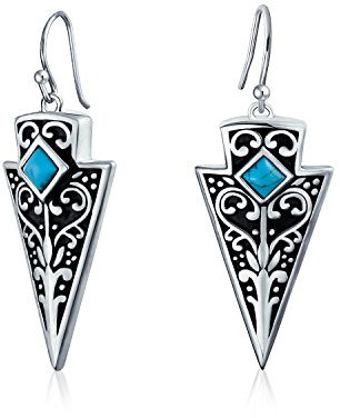 Blaue Perlen-Pfeilspitzen-Ohrringe für Frauen und Teenager aus oxidiertem .925 Sterlingsilber