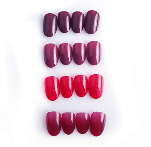 Laza 96 Pcs Fake Nails Ruby Vermeil Cherry Full Cover Oval Short UV Coat Artificial Acrylic Nails - Red Garnet
